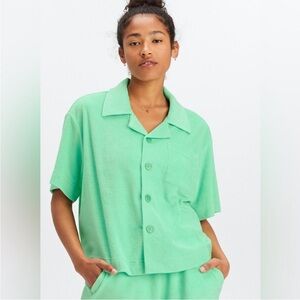 Fabletics Women's‎ Island Terry Boxy Button Up Green Size L